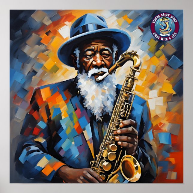 Poster Un homme blues jouant du saxophone (Devant)