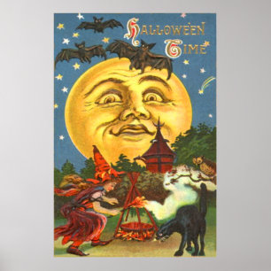 Poster Un Homme Dans La Lune Chat Noir Chat Chouette Plei