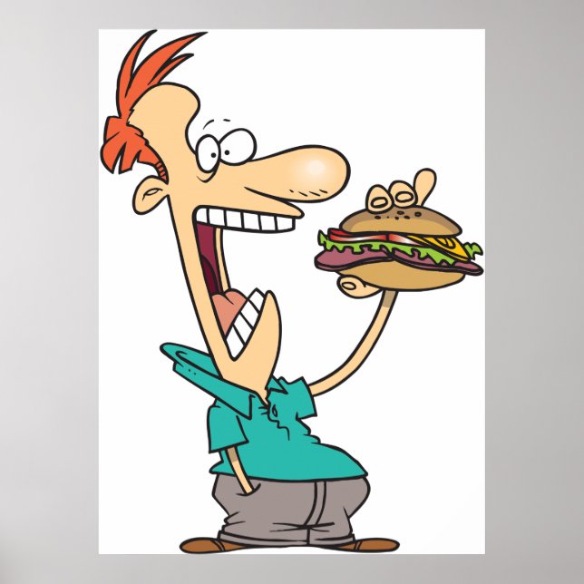 Poster Un Homme Drôle Mange Un Sandwich (Devant)