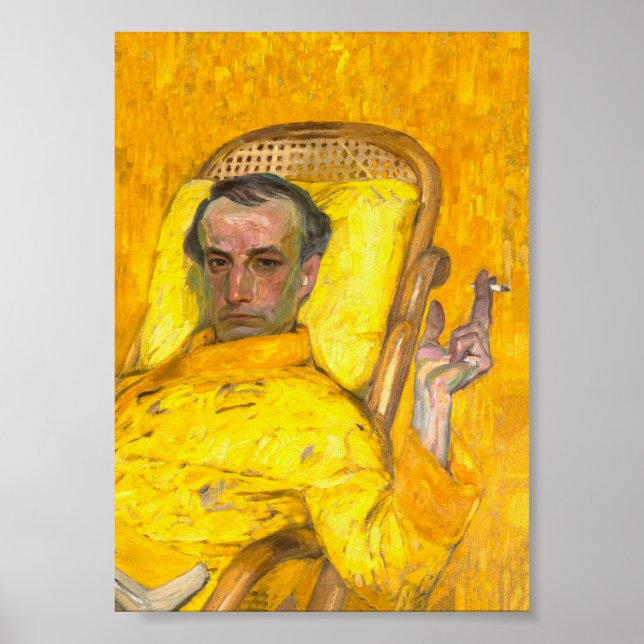 Poster Un homme fume une cigarette dans un portrait Vinta (Devant)
