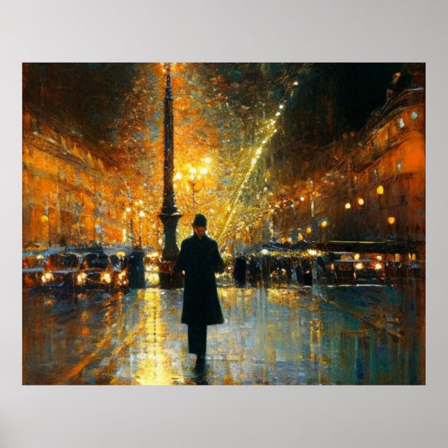 Poster Un homme marche dans Paris Street Impressionnisme  (Devant)