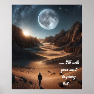 Poster Un homme marche un voyage solitaire sur des sables