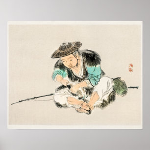 Poster Un homme tient une canne de pêche par Kōno Bairei