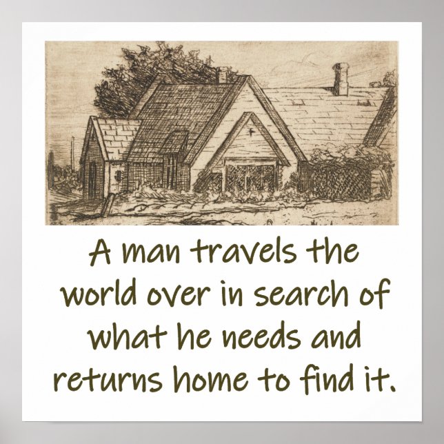 Poster Un homme voyage dans le monde - Citation à la mais (Devant)