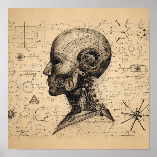 Poster Un humanoïde superposé sur une feuille de données (Devant)