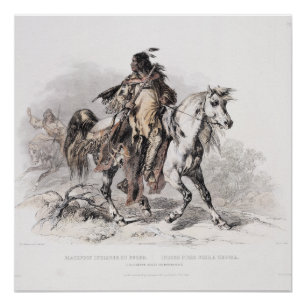 Poster Un Indien de Blackfoot sur le cheval-de retour