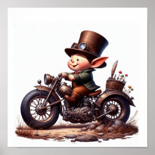 Poster Un jeune enfant heureux chevauchant une moto Steam