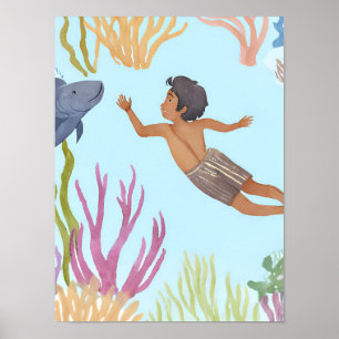 Poster Un jeune garçon en apnée dans les caraïbes