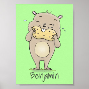 Poster Un joli hamster souriant avec un dessin animé d'ar