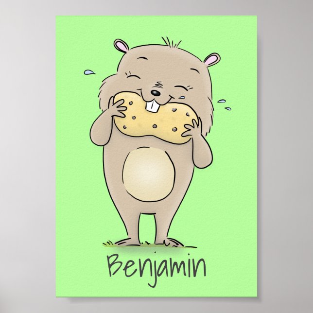 Poster Un joli hamster souriant avec un dessin animé d'ar (Devant)