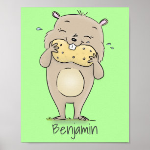 Poster Un joli hamster souriant avec un dessin animé d'ar