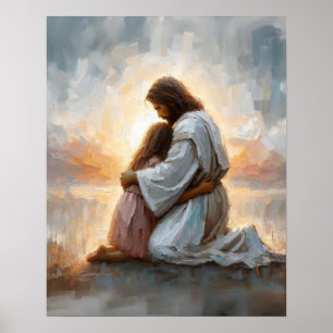 Poster Un jour nouveau, Art chrétien, Jésus avec fille, J