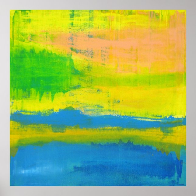 Poster "UN JOUR SOLEIL" Bleu Jaune Art Abstrait Nautique (Devant)