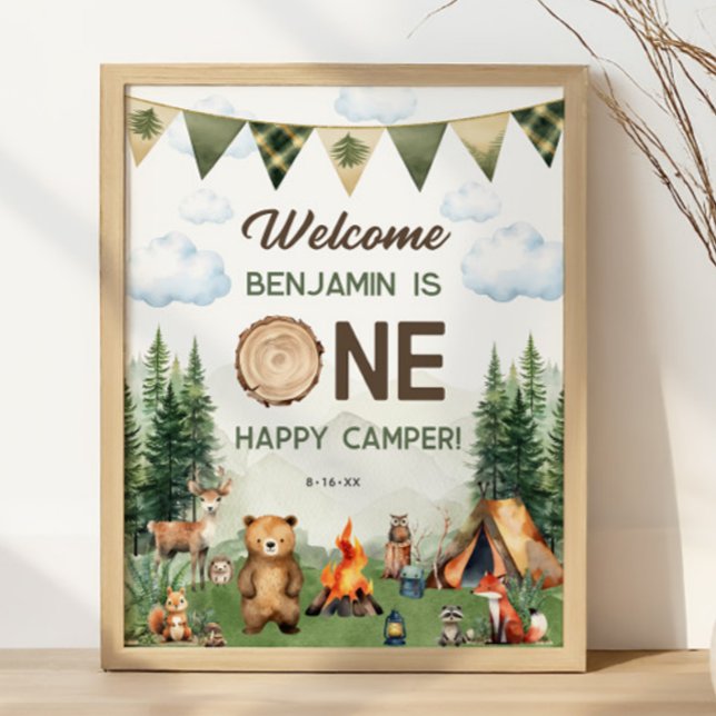 Poster Un Joyeux Camper Premier Anniversaire 16x20 Bienve (One Happy Camper First Birthday 16x20 Welcome Poster
)