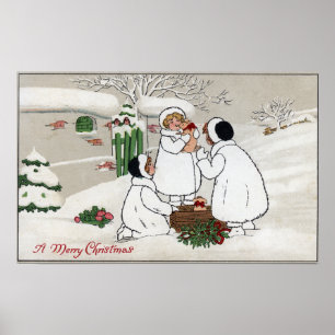 Poster Un joyeux ChristmasPeople tenant des porcelets
