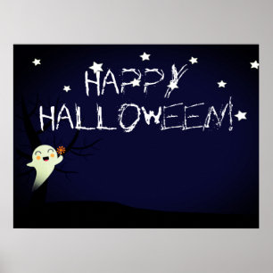 Poster Un joyeux fantôme mignon sur une étoile Halloween 