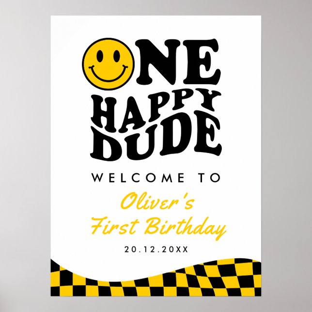 Poster Un joyeux Mec 1er anniversaire Smile Jaune Bienven (Devant)