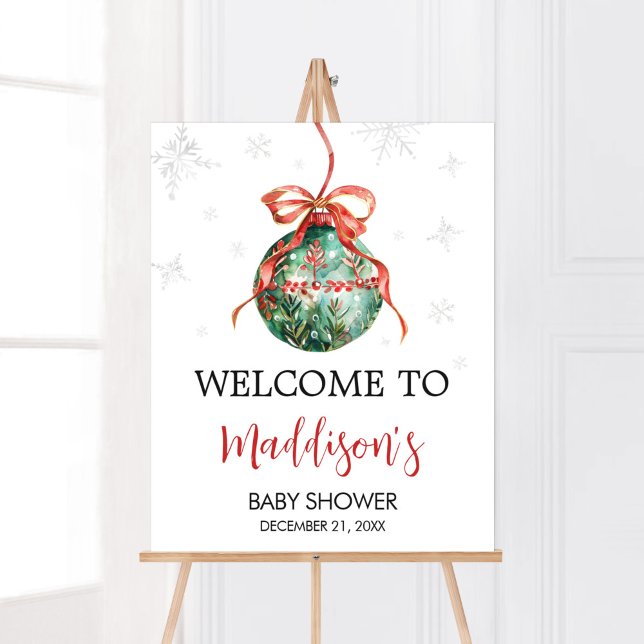 Poster Un joyeux petit Baby shower de Noël (Merry Little Christmas Ornaments Baby Shower Welcoem Sign )
