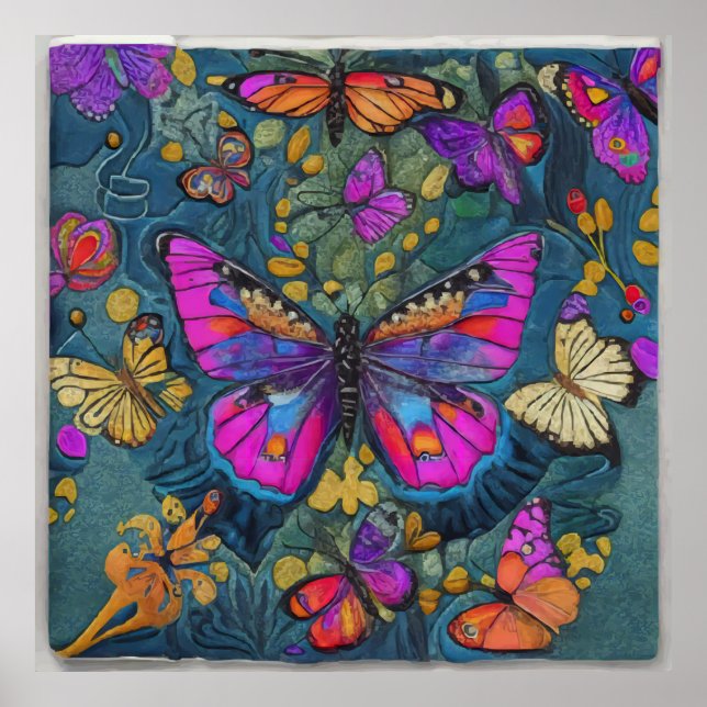 Poster Un kaléidoscope serein de papillons remplit l'air (Devant)