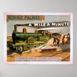 Poster "Un kilomètre à une minute" Big Locomotive Train T