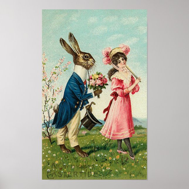 Poster Un lapin courtisé à la dame de Pâques (Devant)