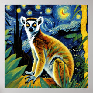 Poster Un lémurien dans la Nuit étoilée