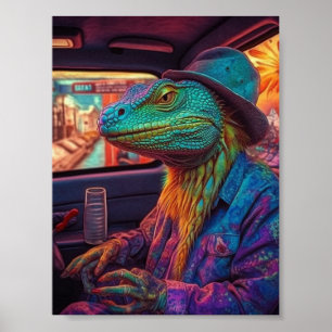 Poster Un lézard psychédélique dans un véhicule