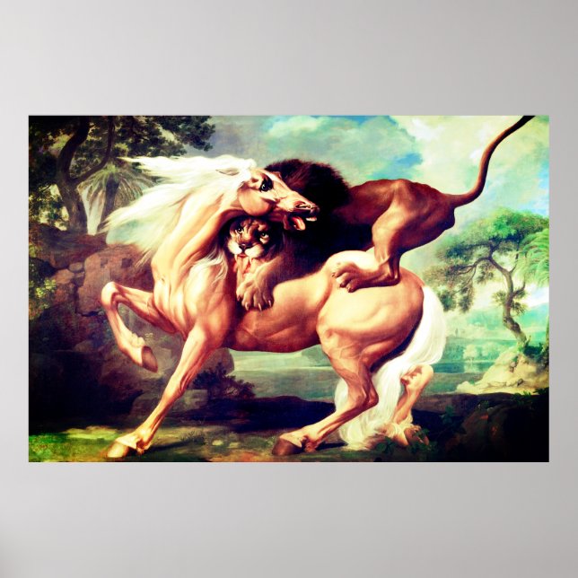 Poster Un Lion Attaquant Un Cheval Peint-17620 (Devant)