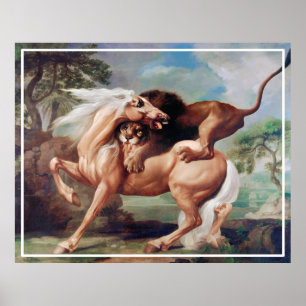Poster Un Lion Attaquant Un Cheval Peint-17620