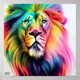 Poster Un Lion Coloré Majestueux