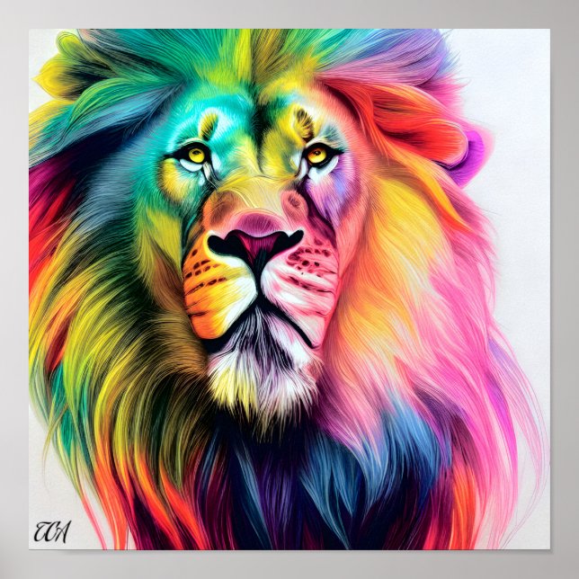 Poster Un Lion Coloré Majestueux (Devant)