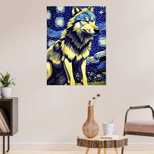 Poster Un loup dans la nuit étoilée (Salon 3)
