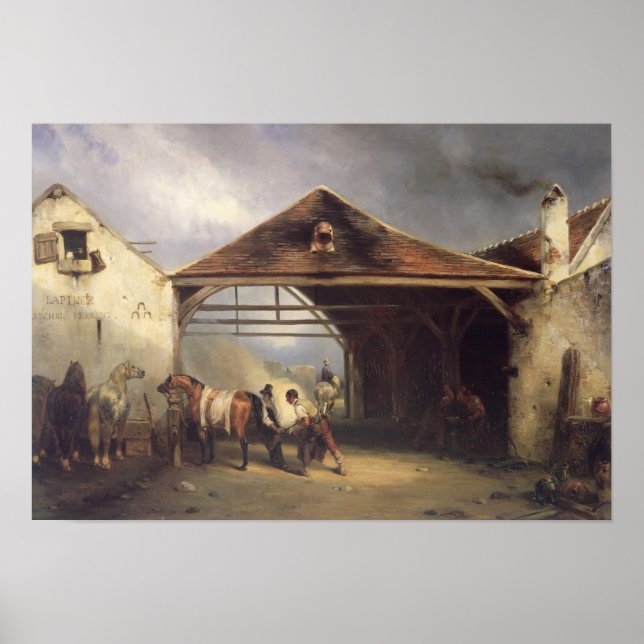 Poster Un maréchal ferrant un cheval (Devant)