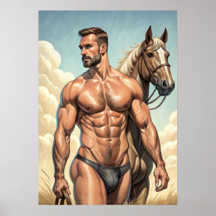 Poster Un mec très chaud avec un cheval