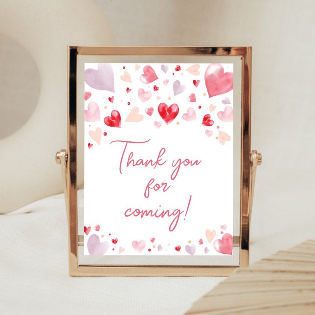 Poster Un Merci de Saint Valentin un peu amoureux pour ve (Sweetheart Baby Shower Thank You for Coming Sign)