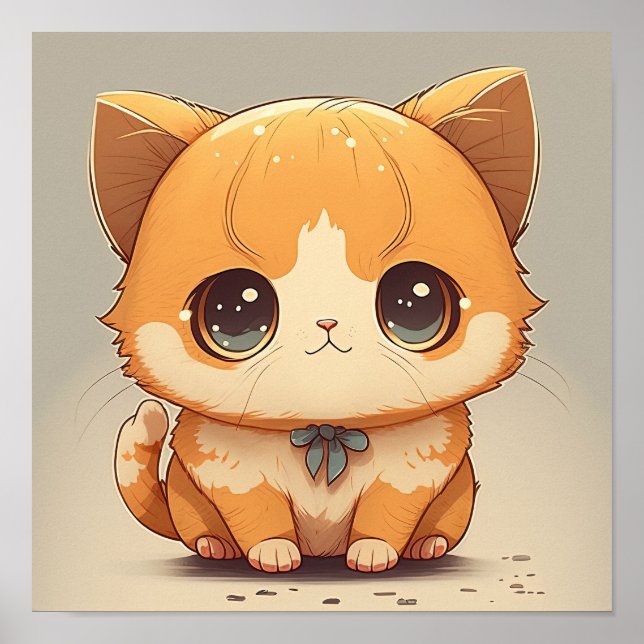 Poster Un mignon chat caricaturé assis et regardant la ca (Devant)