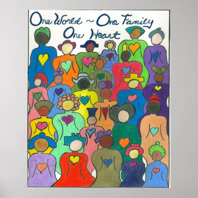 Poster Un monde, une famille, un coeur multiculturel (Devant)