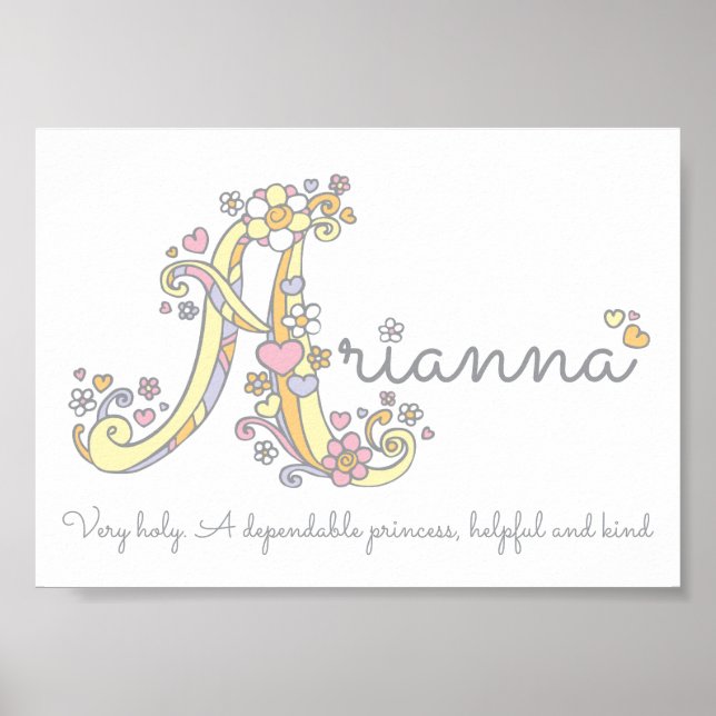 Poster Un monogramme art Arianna filles nom signifiant af (Devant)