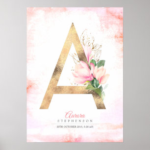 Poster Un monogramme de lettre feuilles dorées fleurs de 