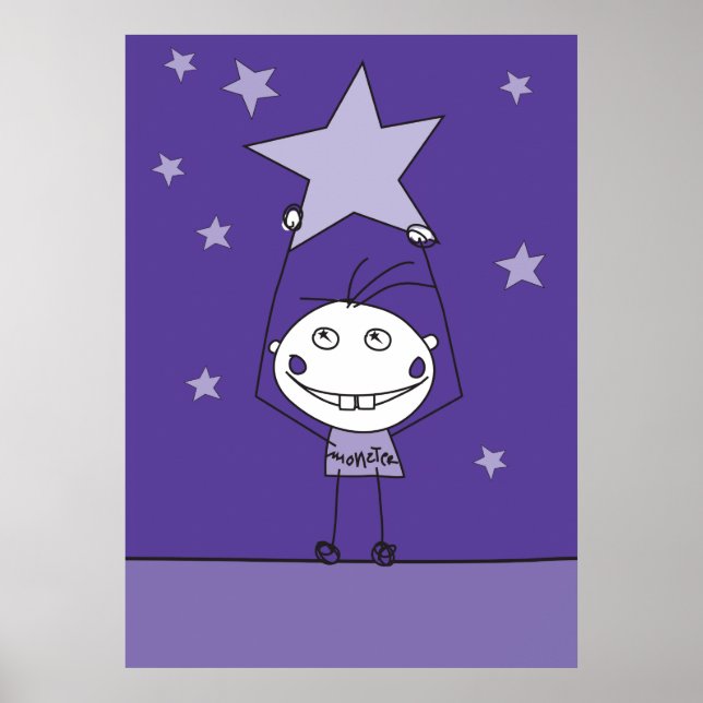 Poster un monstre heureux pourpre attrape une étoile en c (Devant)