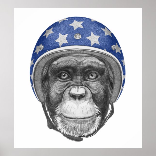 Poster Un motocycliste Chimpanzé (Devant)