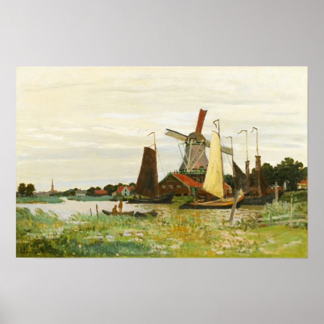 Poster Un moulin à vent à Zaandam Claude Monet (Devant)