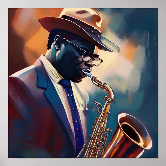 Poster Un musicien joue du saxophone (Devant)
