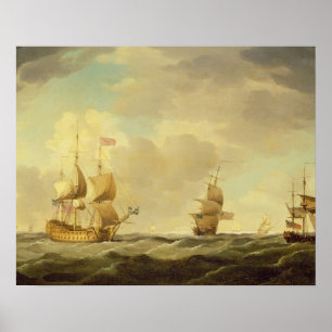 Poster Un navire amiral anglais sous la voile facile dans