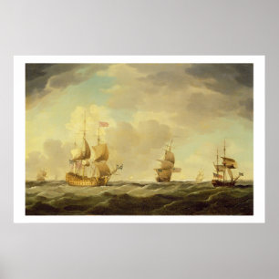 Poster Un navire amiral anglais sous la voile facile dans