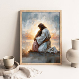 Poster Un nouveau jour, Art chrétien, Jésus avec une fill