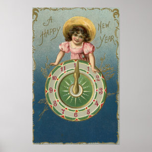Poster Un nouveau YearGirl heureux placé sur une horloge