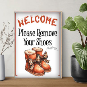 Poster Un panneau d'hiver prière d'enlever les chaussures
