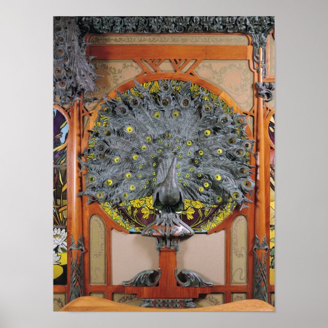 Poster Un paon du panneau central d'une fresque (Devant)