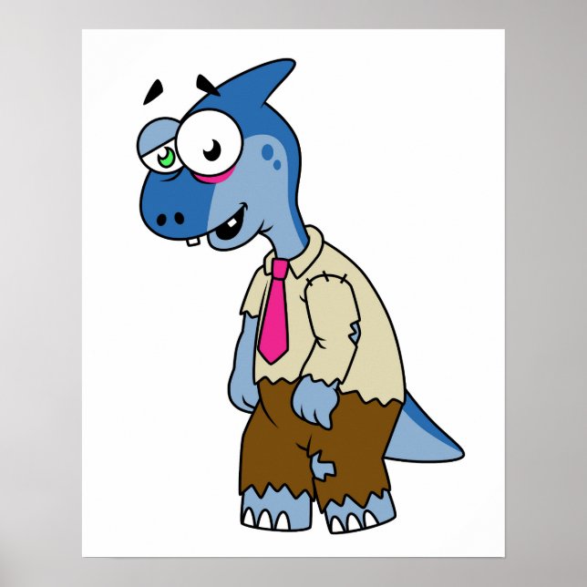 Poster Un Parasaurolophus Caricaturé En Zombie. (Devant)